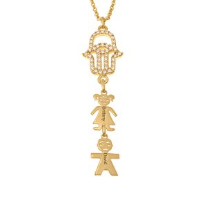 Inlay Hamsa Necklace with Kids gold