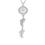 Circle Initial Necklace with CZ & Baby Feet