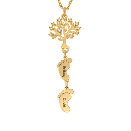 Tree of Life Necklace with CZ & Baby Feet in 18K Gold Plating
