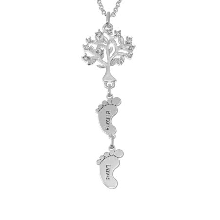 Tree of Life Necklace with CZ & Baby Feet in 925 Sterling Silver