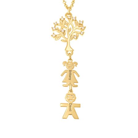 Tree of Life Necklace with CZ & Kids in 18K Gold Plating