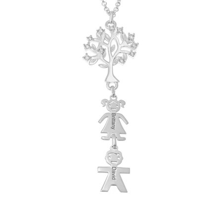 Tree of Life Necklace with CZ & Kids in 925 Sterling Silver