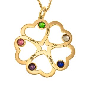 Intertwined 5 Hearts Name Necklace with Birthstones gold