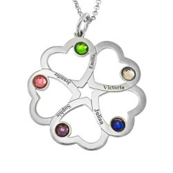 Intertwined 5 Hearts Name Necklace with Birthstones
