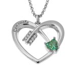 Couples Heart Necklace with Love Arrow & Birthstone