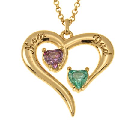 Heart Necklace with 2 Birthstones for Couples in 18K Gold Plating