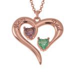 Heart Necklace with 2 Birthstones for Couples