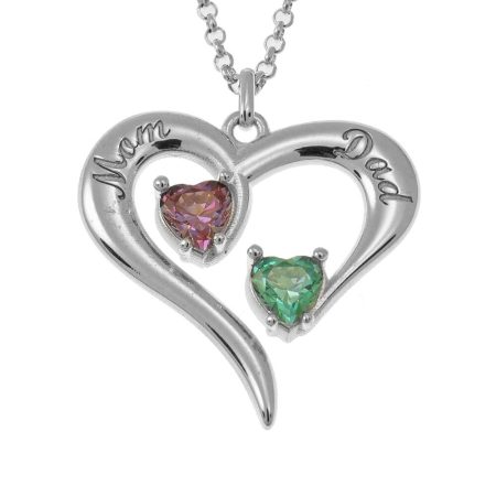 Heart Necklace with 2 Birthstones for Couples in 925 Sterling Silver