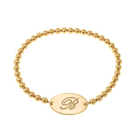 Beaded Initial Bracelet with Oval Pendant in 18K Gold Plating