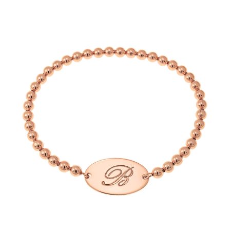 Beaded Initial Bracelet with Oval Pendant in 18K Rose Gold Plating