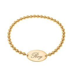 Name Bracelet with Oval Pendant & Stretch Beaded Chain