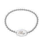 Name Bracelet with Oval Pendant & Stretch Beaded Chain
