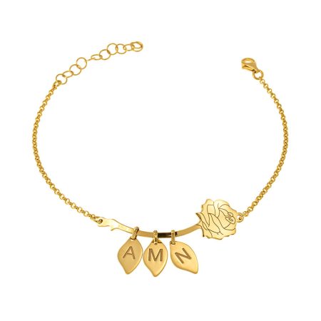 Rose Bracelet with Leaf Shape Pendants in 18K Gold Plating