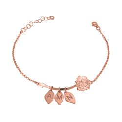 Rose Bracelet with Leaf Shape Pendants