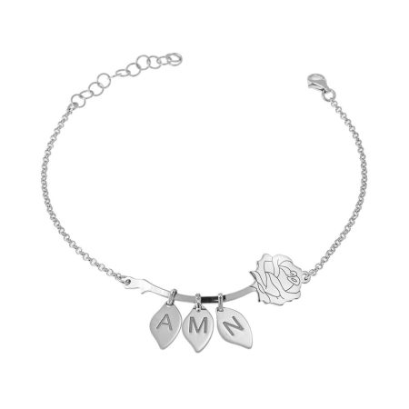 Rose Bracelet with Leaf Shape Pendants in 925 Sterling Silver