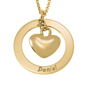 Round Name Necklace With Heart Pendant gold