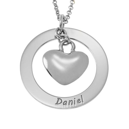 Circle Name Necklace With Heart Pendant in 925 Sterling Silver
