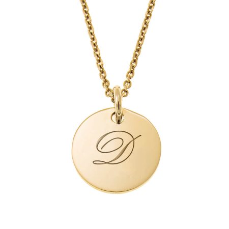 Initial Necklace with Engraved Coin Pendant in 18K Gold Plating