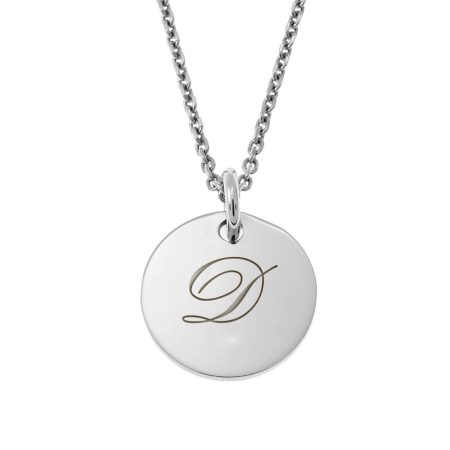 Initial Necklace with Engraved Coin Pendant in 925 Sterling Silver
