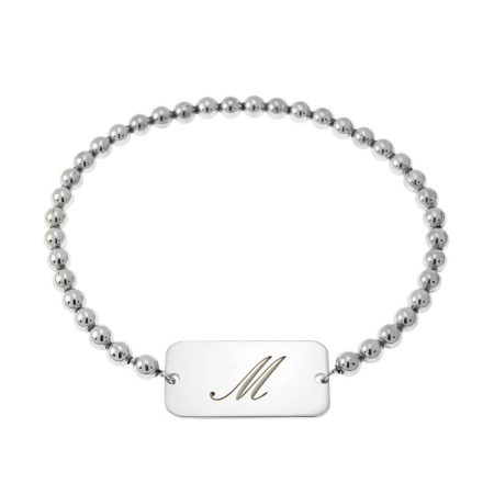 Initial Bracelet with Letter & Beaded Strech in 925 Sterling Silver