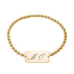 Stretch Beaded Bracelet with Bar Pendant & Initials