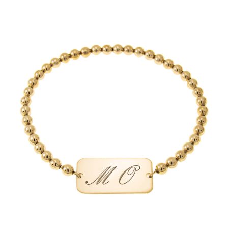 Stretch Beaded Bracelet with Bar Pendant & Initials in 18K Gold Plating
