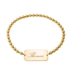 Name Bracelet with Engraved Bar & Beaded Strech Chain