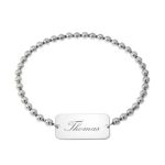 Name Bracelet with Engraved Bar & Beaded Strech Chain