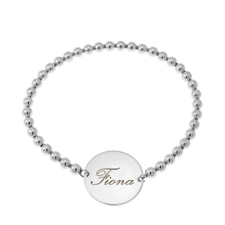 Stretch Beaded Bracelet with Name & Disc Pendant in 925 Sterling Silver