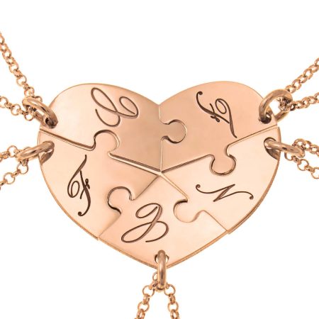 Initial 5 Puzzle Piece Necklaces in 18K Rose Gold Plating