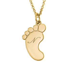Baby Foot Initial Necklace For Mother gold