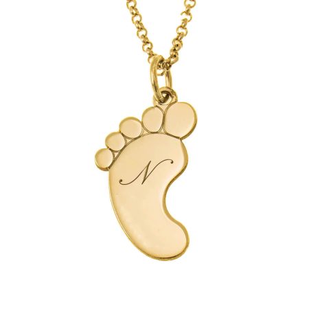 Baby Foot Initial Mom Necklace in 18K Gold Plating