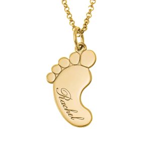 Baby Foot Name Necklace For Mother gold