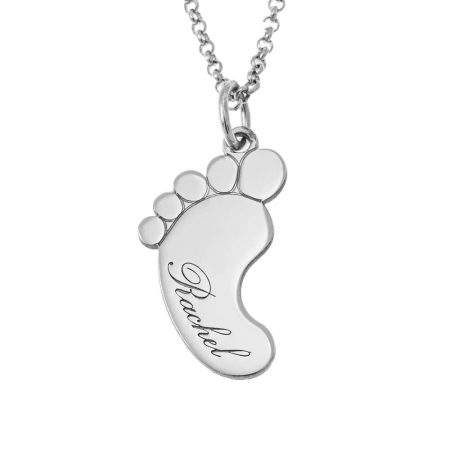 Baby Foot Name Mom Necklace in 925 Sterling Silver