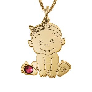 Baby Queen Initial Necklace with Birthstone gold