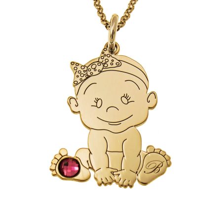 Baby Queen Initial Necklace with Birthstone in 18K Gold Plating