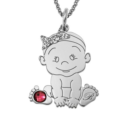 Baby Queen Initial Necklace with Birthstone in 925 Sterling Silver