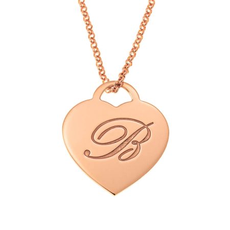 Big Heart Initial Necklace in 18K Rose Gold Plating