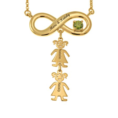 Infinity Necklace with Birthstone and Kids in 18K Gold Plating