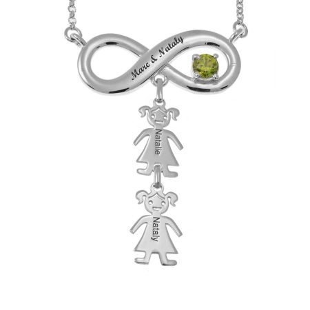 Infinity Necklace with Birthstone and Kids in 925 Sterling Silver