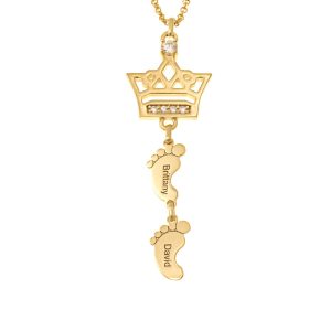 Inlay Crown Necklace with Feet gold