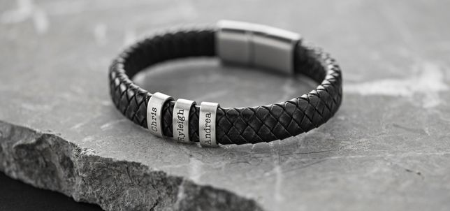 Dropship JewelOra Personalized Engraved Family Name Beads Bracelets Black  Braided Leather Stainless Steel Bracelets For Men Fathers to Sell Online at  a Lower Price | Doba