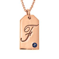 Tag Initial Necklace With Birthstone
