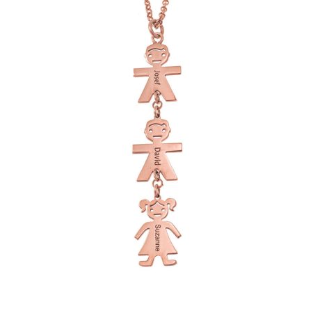 Vertical Mother’s Necklace with Kids in 18K Rose Gold Plating