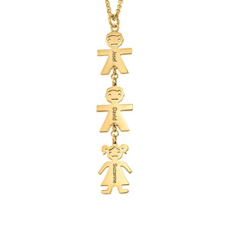 Personalized Vertical Kids Charm Necklace in Yellow Gold Plating