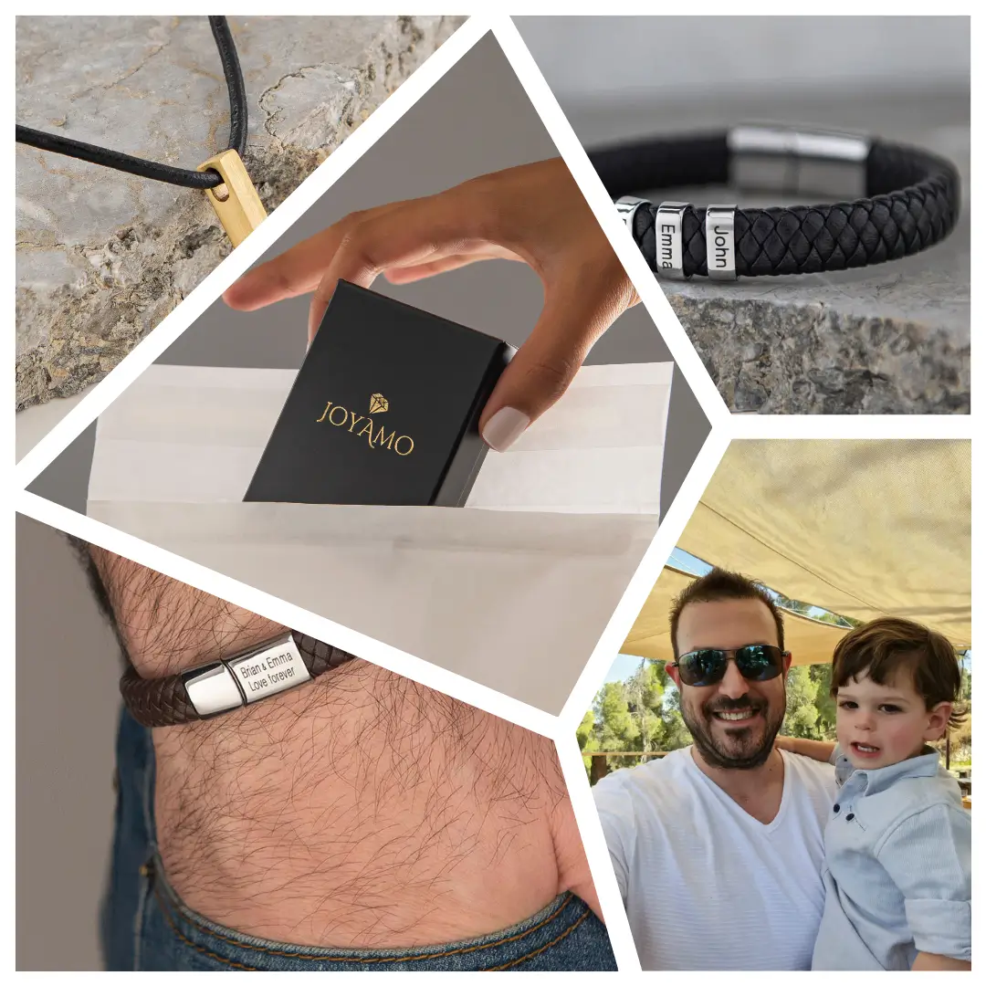 Collage of pics for Father's Day. Personalized Jewelry for dads.
