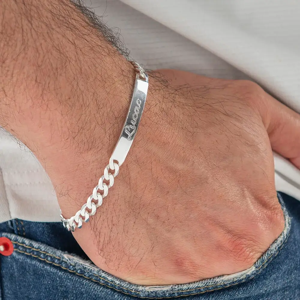 Men’s ID Gourmette Bracelet In 925 Sterling Silver