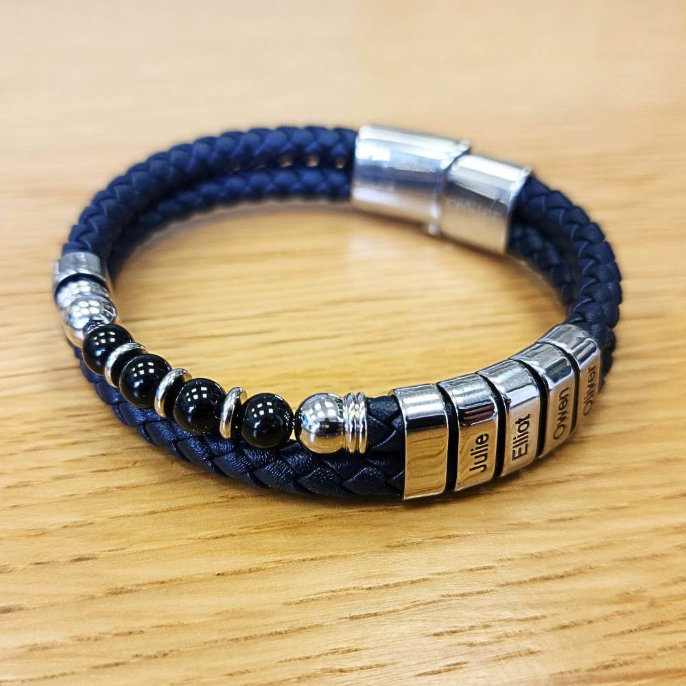 Leather Onyx Bead Bracelet With Custom Beads-7