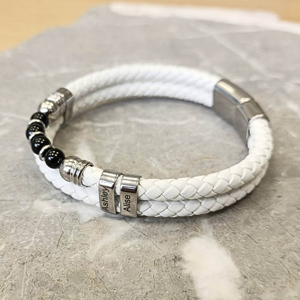 Leather Onyx Bead Bracelet With Custom Beads-8