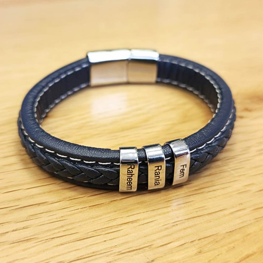 Premium men's leather bracelet With Name Beads-5